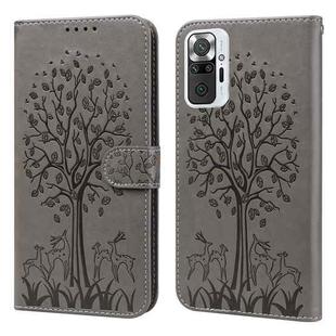 For Xiaomi Redmi Note 10 Pro / Note 10 Pro Max Tree & Deer Pattern Pressed Flip Leather Phone Case(Grey)