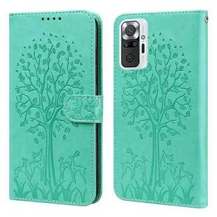 For Xiaomi Redmi Note 10 Pro / Note 10 Pro Max Tree & Deer Pattern Pressed Flip Leather Phone Case(Green)