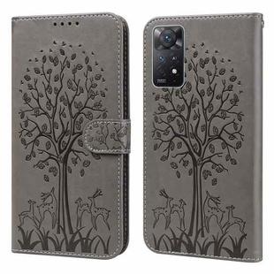 For Xiaomi Redmi Note 11 4G Tree & Deer Pattern Pressed Flip Leather Phone Case(Grey)