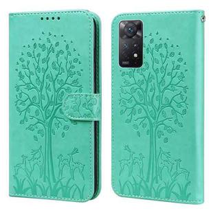 For Xiaomi Redmi Note 11 4G Tree & Deer Pattern Pressed Flip Leather Phone Case(Green)