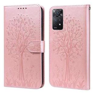 For Xiaomi Redmi Note 11 Pro 4G / 5G Tree & Deer Pattern Pressed Flip Leather Phone Case(Pink)