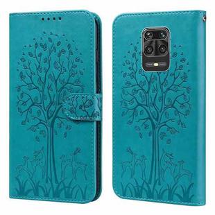 For Xiaomi Redmi Note 9 Pro / Note 9 Pro Max Tree & Deer Pattern Pressed Flip Leather Phone Case(Blue)