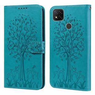 For Xiaomi Poco C3 / Redmi 9C Tree & Deer Pattern Pressed Flip Leather Phone Case(Blue)