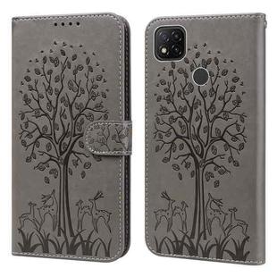 For Xiaomi Poco C3 / Redmi 9C Tree & Deer Pattern Pressed Flip Leather Phone Case(Grey)