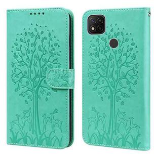 For Xiaomi Poco C3 / Redmi 9C Tree & Deer Pattern Pressed Flip Leather Phone Case(Green)