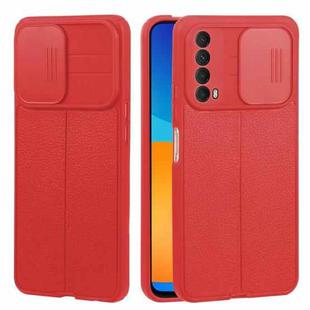 For Huawei Y7a / P Smart 2021 Litchi Texture Sliding Camshield TPU Phone Case(Red)