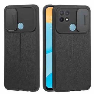 For OPPO A15 / A15s Litchi Texture Sliding Camshield TPU Phone Case(Black)