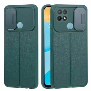 For OPPO A15 / A15s Litchi Texture Sliding Camshield TPU Phone Case(Dark Green)