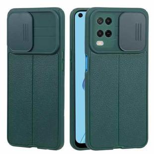 For OPPO A54 4G Litchi Texture Sliding Camshield TPU Phone Case(Dark Green)