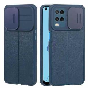 For OPPO A54 4G Litchi Texture Sliding Camshield TPU Phone Case(Blue)