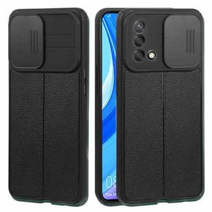 For OPPO A74 4G / F19 Litchi Texture Sliding Camshield TPU Phone Case(Black)