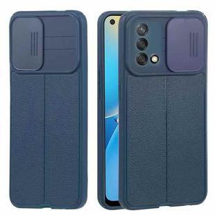 For OPPO A74 4G / F19 Litchi Texture Sliding Camshield TPU Phone Case(Blue)