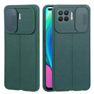 For OPPO F17 Pro / Reno4 Lite / A93 / Reno4 F Litchi Texture Sliding Camshield TPU Phone Case(Dark Green)