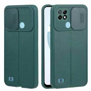 For OPPO Realme C21 Litchi Texture Sliding Camshield TPU Phone Case(Dark Green)