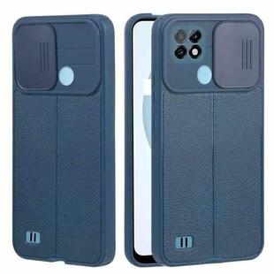 For OPPO Realme C21 Litchi Texture Sliding Camshield TPU Phone Case(Blue)