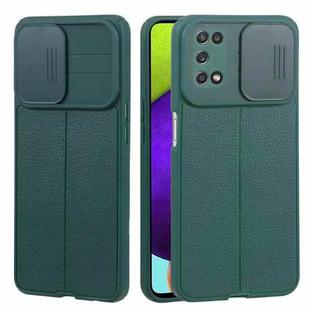 For Samsung Galaxy A52 5G / 4G Litchi Texture Sliding Camshield TPU Phone Case(Dark Green)