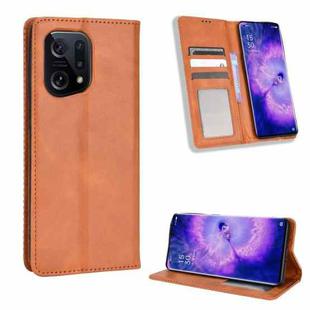 For OPPO Find X5 Magnetic Buckle Retro Texture Leather Phone Case(Brown)