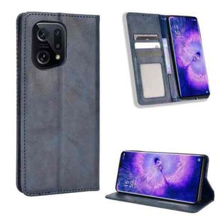For OPPO Find X5 Magnetic Buckle Retro Texture Leather Phone Case(Blue)