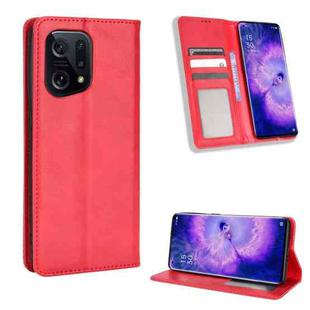 For OPPO Find X5 Magnetic Buckle Retro Texture Leather Phone Case(Red)