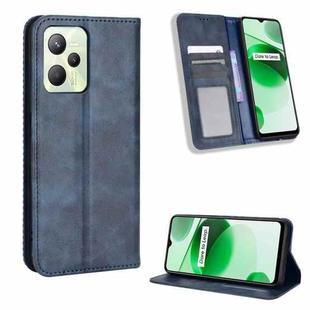 For OPPO Realme C35 Magnetic Buckle Retro Texture Leather Phone Case(Blue)