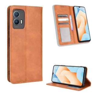 For vivo iQOO U5 5G Magnetic Buckle Retro Texture Leather Phone Case(Brown)