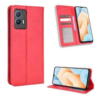 For vivo iQOO U5 5G Magnetic Buckle Retro Texture Leather Phone Case(Red)