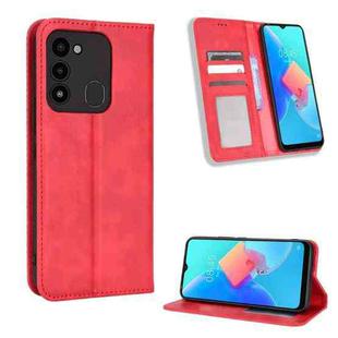 For TECNO Spark Go 2022 / Spark 8C Magnetic Buckle Retro Texture Leather Phone Case(Red)
