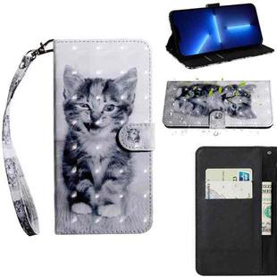 For iPhone 13 Pro Max 3D Painting Pattern Coloured Drawing Leather Phone Case (Cat)