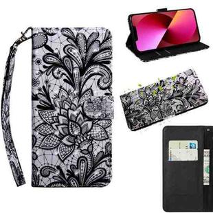 For iPhone 13 3D Painting Pattern Coloured Drawing Leather Phone Case(Black Lace)