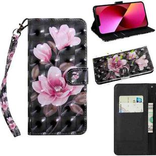 For iPhone 13 3D Painting Pattern Coloured Drawing Leather Phone Case(Pink Flower)