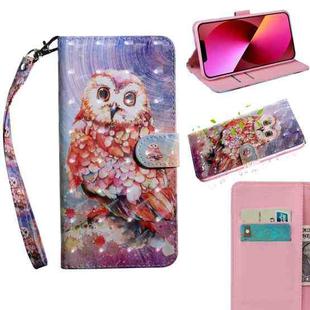 For iPhone 13 3D Painting Pattern Coloured Drawing Leather Phone Case(Colorful Owl)