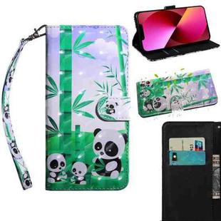 For iPhone 13 3D Painting Pattern Coloured Drawing Leather Phone Case(Panda)