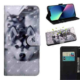 For iPhone 13 mini 3D Painting Pattern Coloured Drawing Leather Phone Case (Husky)