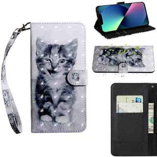 For iPhone 13 mini 3D Painting Pattern Coloured Drawing Leather Phone Case (Cat)