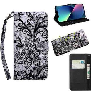 For iPhone 13 mini 3D Painting Pattern Coloured Drawing Leather Phone Case (Black Lace)