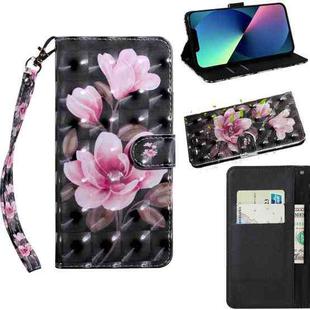 For iPhone 13 mini 3D Painting Pattern Coloured Drawing Leather Phone Case (Pink Flower)