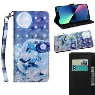 For iPhone 13 mini 3D Painting Pattern Coloured Drawing Leather Phone Case (Wolf)