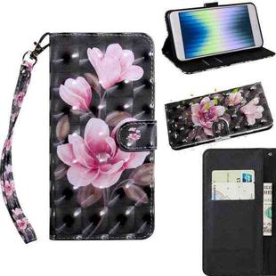For iPhone SE 2022 3D Painting Pattern Coloured Drawing Leather Phone Case(Pink Flower)