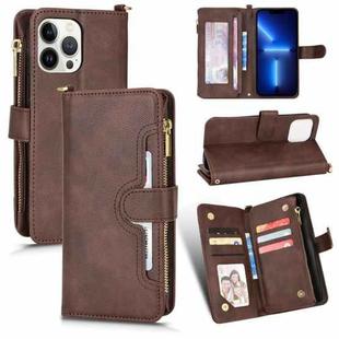 For iPhone 13 Pro Max Litchi Texture Zipper Leather Phone Case (Brown)