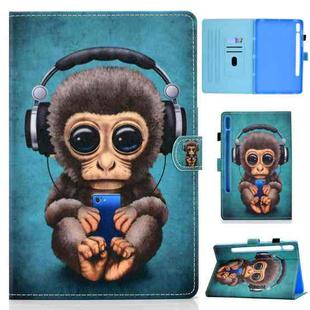 For Samsung Galaxy Tab S8 X700 X706 Colored Drawing Smart Leather Tablet Case(Headphone Monkey)