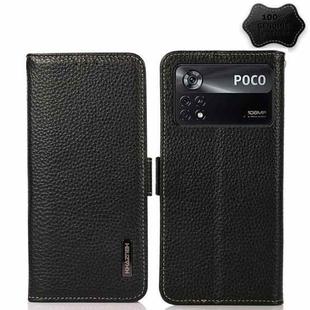 For Xiaomi Poco X4 Pro 5G KHAZNEH Side-Magnetic Litchi Genuine Leather RFID Phone Case(Black)