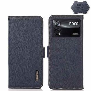 For Xiaomi Poco X4 Pro 5G KHAZNEH Side-Magnetic Litchi Genuine Leather RFID Phone Case(Blue)
