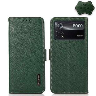 For Xiaomi Poco X4 Pro 5G KHAZNEH Side-Magnetic Litchi Genuine Leather RFID Phone Case(Green)