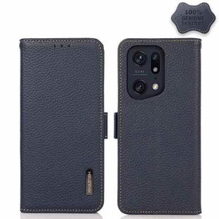 For OPPO Find X5 Pro KHAZNEH Side-Magnetic Litchi Genuine Leather RFID Phone Case(Blue)