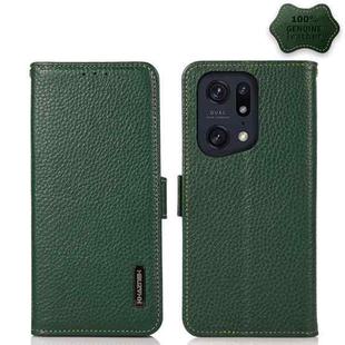 For OPPO Find X5 Pro KHAZNEH Side-Magnetic Litchi Genuine Leather RFID Phone Case(Green)