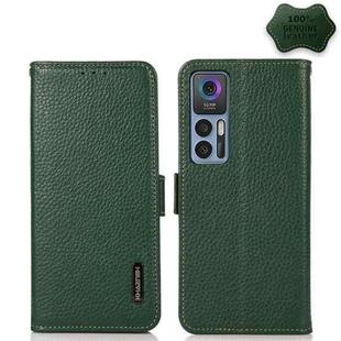 For TCL 30 5G / 30 Plus 5G KHAZNEH Side-Magnetic Litchi Genuine Leather RFID Phone Case(Green)