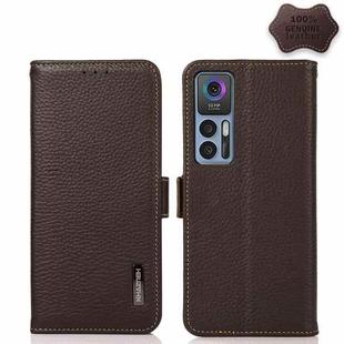 For TCL 30 5G / 30 Plus 5G KHAZNEH Side-Magnetic Litchi Genuine Leather RFID Phone Case(Brown)