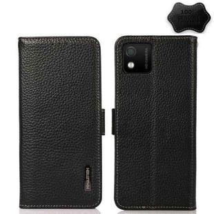 For Wiko Y52 KHAZNEH Side-Magnetic Litchi Genuine Leather RFID Phone Case(Black)