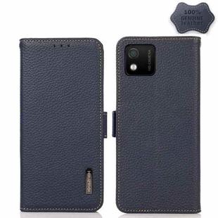 For Wiko Y52 KHAZNEH Side-Magnetic Litchi Genuine Leather RFID Phone Case(Blue)