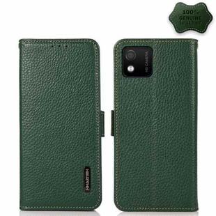 For Wiko Y52 KHAZNEH Side-Magnetic Litchi Genuine Leather RFID Phone Case(Green)